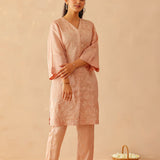 Dusty Pink Russian Silk Embroidered Kurti Set