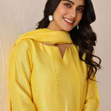Light Lemon Yellow Russian Silk Solid Kurti Set