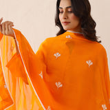 Bright Orange Russian Silk Solid Kurti Set