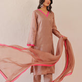 Old Rose Pink Russian Silk Subtle Embroidered Kurti Set