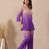 Ombre Eminence Purple Cotton Cut Work Co-Ord Set