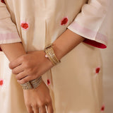 Off White Russian Silk Embroidered Kurti Set