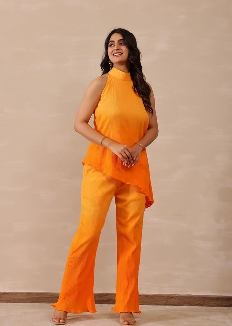 <img> Amber Orange Crepe Solid Co-Ord Set
