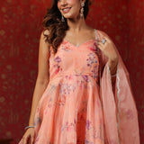 Salmon Pink Organza Floral Sharara Set