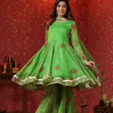 Apple Green Chiffon Bandhani Printed Gharara Set