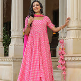Persian Pink Cotton Printed Anarkali Set