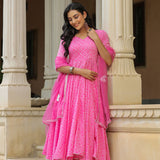 Persian Pink Cotton Bandhani Printed Anarkali Set