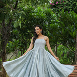Pastel Grey Cotton Printed Gown Set