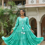 Mint Blue Silk Bandhani Printed Anarkali Set