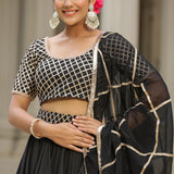 Black Cotton Silk Gota Embroidered Lehenga Set