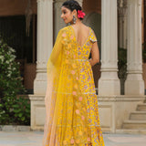 Saffron Yellow Cotton Floral Printed Anarkali Set