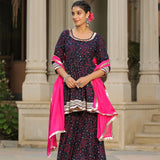 Mulberry Blue Cotton Bandhani Printed Sharara Set