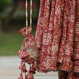 Mexican Red Cotton Floral Printed Anarkali Set