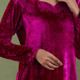 Dark Pink Velvet Short Kurta And Sharara Set