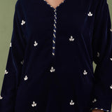Dark Blue Velvet Straight Kurta And Pant