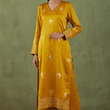 Floral Foil Print Mustard Straight Kurta And Pant