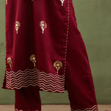 Floral Foil Print Dark Maroon Straight Kurta Set