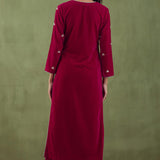Rani Red Velvet Straight Kurta Set With Dupatta
