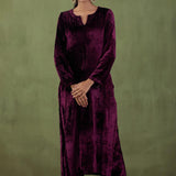 Dark Purple Plain Silk Velvet Straight Kurta And Pant With Velvet Shawl Set
