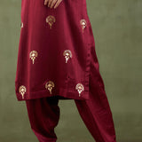 Foil Print Maroon Mashru Silk Straight Kurta Set