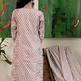 Block Printed Light Pink Cotton Suit Set With Floral Patterns