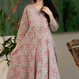 Pink Floral Suit Set With Multicolour Patterns