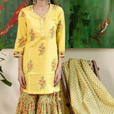 Floral Printed Yellow Cotton Sharara Set