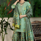 Printed Dark Green Cotton Floral Sharara