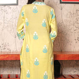 Yellow Cotton Kurta Set With Floral Pattern