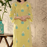 Yellow Cotton Kurta Set With Floral Pattern Print