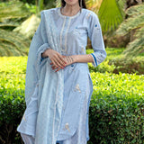 Birds Printed Light Blue Colour Kurta Set