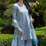 Light Blue Gharara Suit Set With Floral Patterns