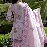 Lilac Gharara Suit Set With Floral Patterns