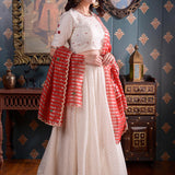 Ivory Banarasi Butty Chandary Lehenga And Dupatta Set