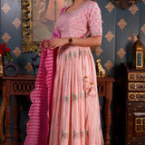Pink Foil Printed Cotton Silk Lehenga Set With Dupatta