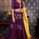 Purple Foil Printed Cotton Silk Lehenga Set With Dupatta
