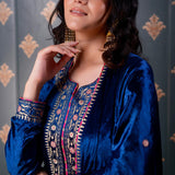 Embroidery Dark Blue Velvet Kurta Set