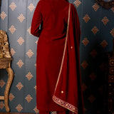 Embroidery Dark Maroon Velvet Kurta Set