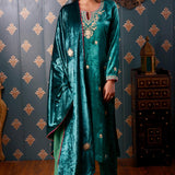 Embroidery Emerald Green Velvet Kurta Set