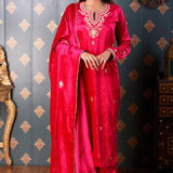 Embroidery Dark Pink Velvet Kurta Set
