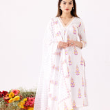 Ivory Cotton A-Line Block Printed Kurta And Palazzo Set