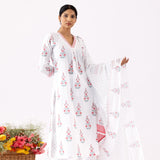 Ivory A-Line Cotton Kurta With Block Print And Palazzo Set