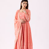Pink Georgette Anarkali Set With Dupatta