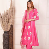 Pink Chanderi Anarkali With Pant And Dupatta