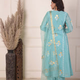 Aqua Blue Chanderi Anarkali With Pant And Dupatta