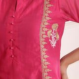 Pink Chanderi Straight Kurti With Pant And Dupatta