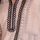 Ivory Foil Block Print Anarkali Set With Black Lace Work