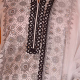 Black Foil Block Print Straight Kurta Set With Black Lace Work