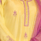 Yellow Embroidery Kurta Gharara Set