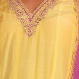 Yellow Embroidery Kurta Palazzo Set With Contrast Dupatta